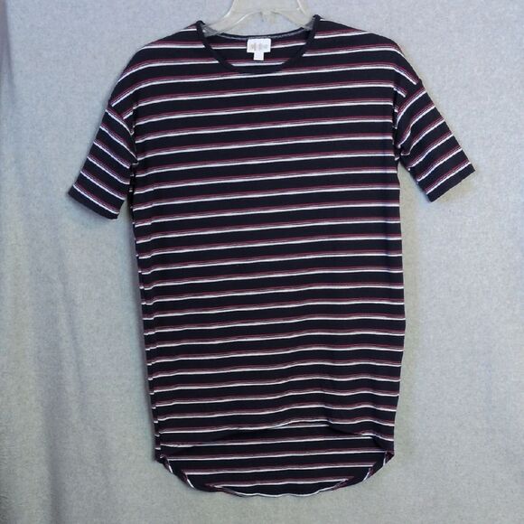 LuLaRoe Navy Red White Striped Ribbed Long Tee Tunic Stretch Women's XS - Picture 1 of 4